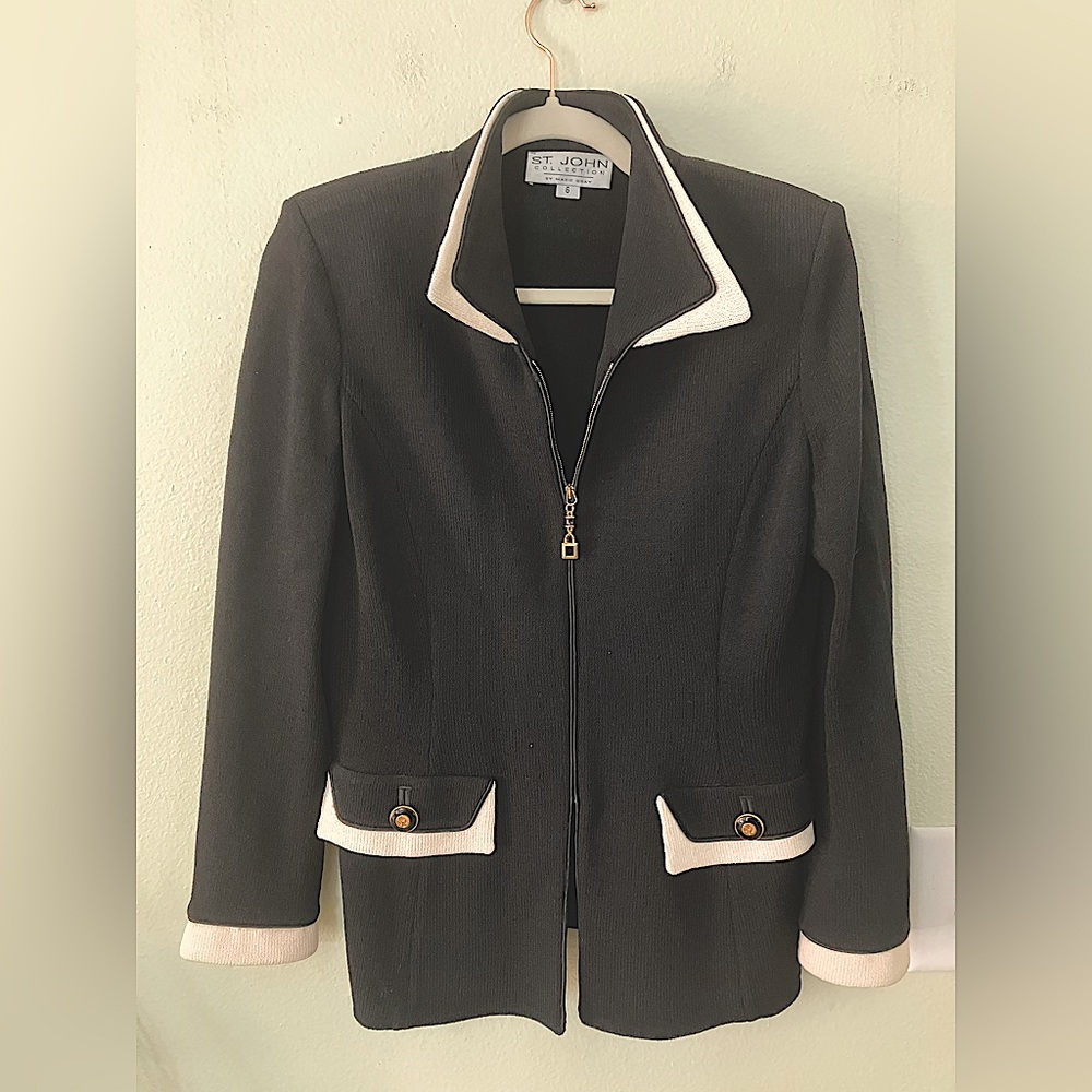 Vintage St. John Marie Gray black knit blazer